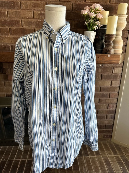 Ralph Lauren Tops - Ralph Lauren Classic Fit Blue White Striped Long Sleeve Button Down Shirt S